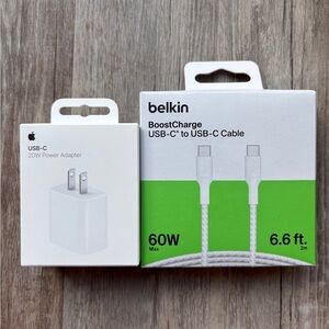 Apple 20W USB-C Power Adapter & Belkin USB-C To USB-C 2 Meter Charging Cable